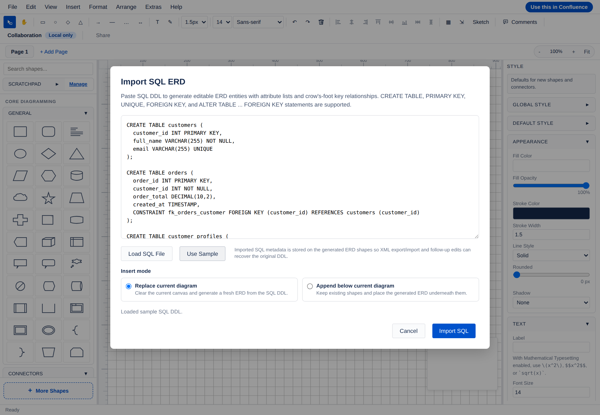 Step 2: The import dialog with source ready to convert into an editable diagram.